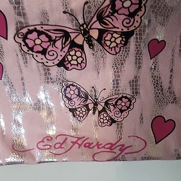Ed Hardy Pink and Silver Butterfly Heart Tote - Picture 5 of 12